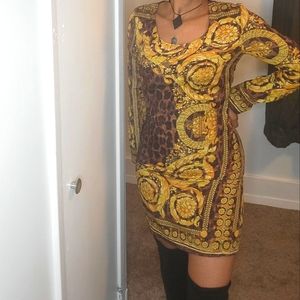 Versace Brown Animal and Baroque Print Dress